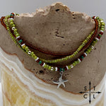 Load image into Gallery viewer, Picasso Green Brown Dark Turquoise White Silver Stretchy Anklet
