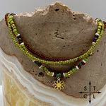 Load image into Gallery viewer, Picasso Green Brown Dark Turquoise White Gold Stretchy Anklet
