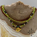 Load image into Gallery viewer, Picasso Green Brown Dark Turquoise White Gold Stretchy Anklet
