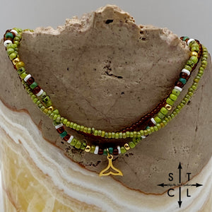 Picasso Green Brown Dark Turquoise White Gold Stretchy Anklet