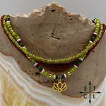 Load image into Gallery viewer, Picasso Green Brown Dark Turquoise White Gold Stretchy Anklet
