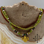 Load image into Gallery viewer, Picasso Green Brown Dark Turquoise White Gold Stretchy Anklet
