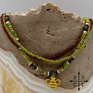 Picasso Green Brown Dark Turquoise White Gold Stretchy Anklet