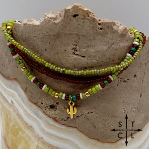 Picasso Green Brown Dark Turquoise White Gold Stretchy Anklet