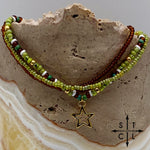 Load image into Gallery viewer, Picasso Green Brown Dark Turquoise White Gold Stretchy Anklet
