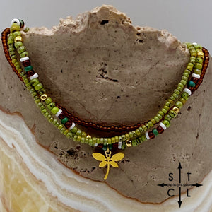 Picasso Green Brown Dark Turquoise White Gold Stretchy Anklet