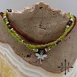 Load image into Gallery viewer, Picasso Green Brown Dark Turquoise White Silver Stretchy Anklet
