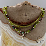 Load image into Gallery viewer, Picasso Green Brown Dark Turquoise White Silver Stretchy Anklet
