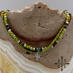 Load image into Gallery viewer, Picasso Green Brown Dark Turquoise White Silver Stretchy Anklet
