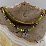 Load image into Gallery viewer, Picasso Green Brown Dark Turquoise White Silver Stretchy Anklet
