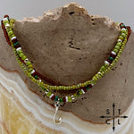 Load image into Gallery viewer, Picasso Green Brown Dark Turquoise White Silver Stretchy Anklet
