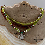 Load image into Gallery viewer, Picasso Green Brown Dark Turquoise White Silver Stretchy Anklet
