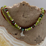 Load image into Gallery viewer, Picasso Green Brown Dark Turquoise White Silver Stretchy Anklet
