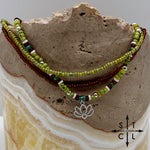Load image into Gallery viewer, Picasso Green Brown Dark Turquoise White Silver Stretchy Anklet
