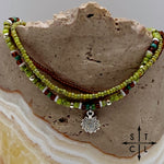 Load image into Gallery viewer, Picasso Green Brown Dark Turquoise White Silver Stretchy Anklet
