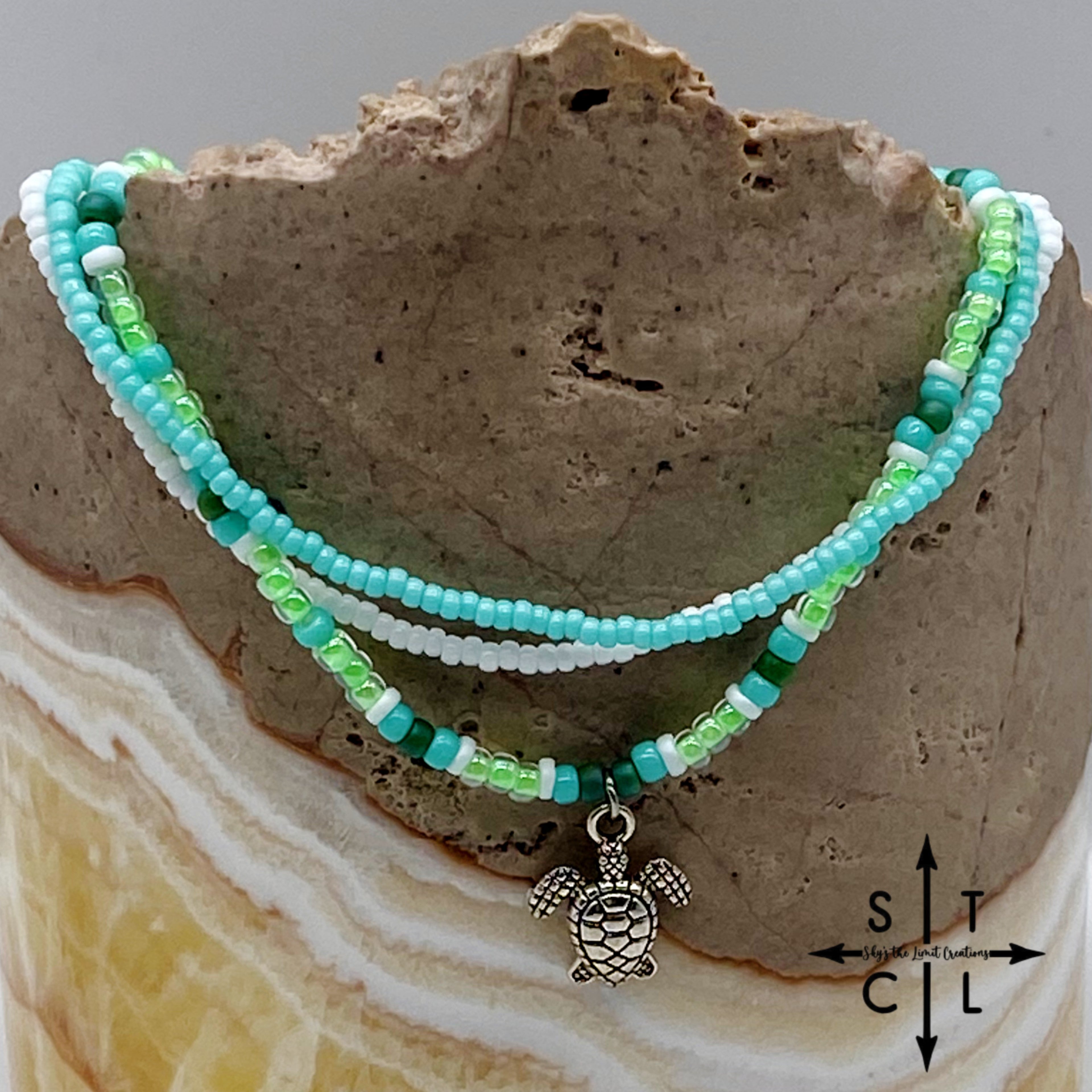 Light Turquoise Neon Green White Gold Stretchy Anklet