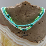 Load image into Gallery viewer, Light Turquoise Neon Green White Gold Stretchy Anklet
