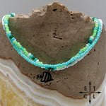 Load image into Gallery viewer, Light Turquoise Neon Green White Gold Stretchy Anklet
