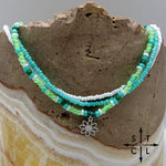 Load image into Gallery viewer, Light Turquoise Neon Green White Gold Stretchy Anklet

