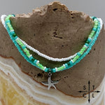 Load image into Gallery viewer, Light Turquoise Neon Green White Gold Stretchy Anklet
