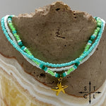 Load image into Gallery viewer, Light Turquoise Neon Green White Gold Stretchy Anklet
