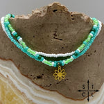 Load image into Gallery viewer, Light Turquoise Neon Green White Gold Stretchy Anklet
