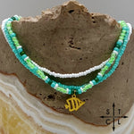 Load image into Gallery viewer, Light Turquoise Neon Green White Gold Stretchy Anklet
