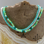 Load image into Gallery viewer, Light Turquoise Neon Green White Gold Stretchy Anklet
