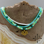 Load image into Gallery viewer, Light Turquoise Neon Green White Gold Stretchy Anklet
