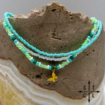 Load image into Gallery viewer, Light Turquoise Neon Green White Gold Stretchy Anklet
