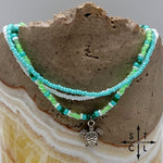 Load image into Gallery viewer, Light Turquoise Neon Green White Gold Stretchy Anklet
