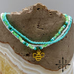 Load image into Gallery viewer, Light Turquoise Neon Green White Gold Stretchy Anklet
