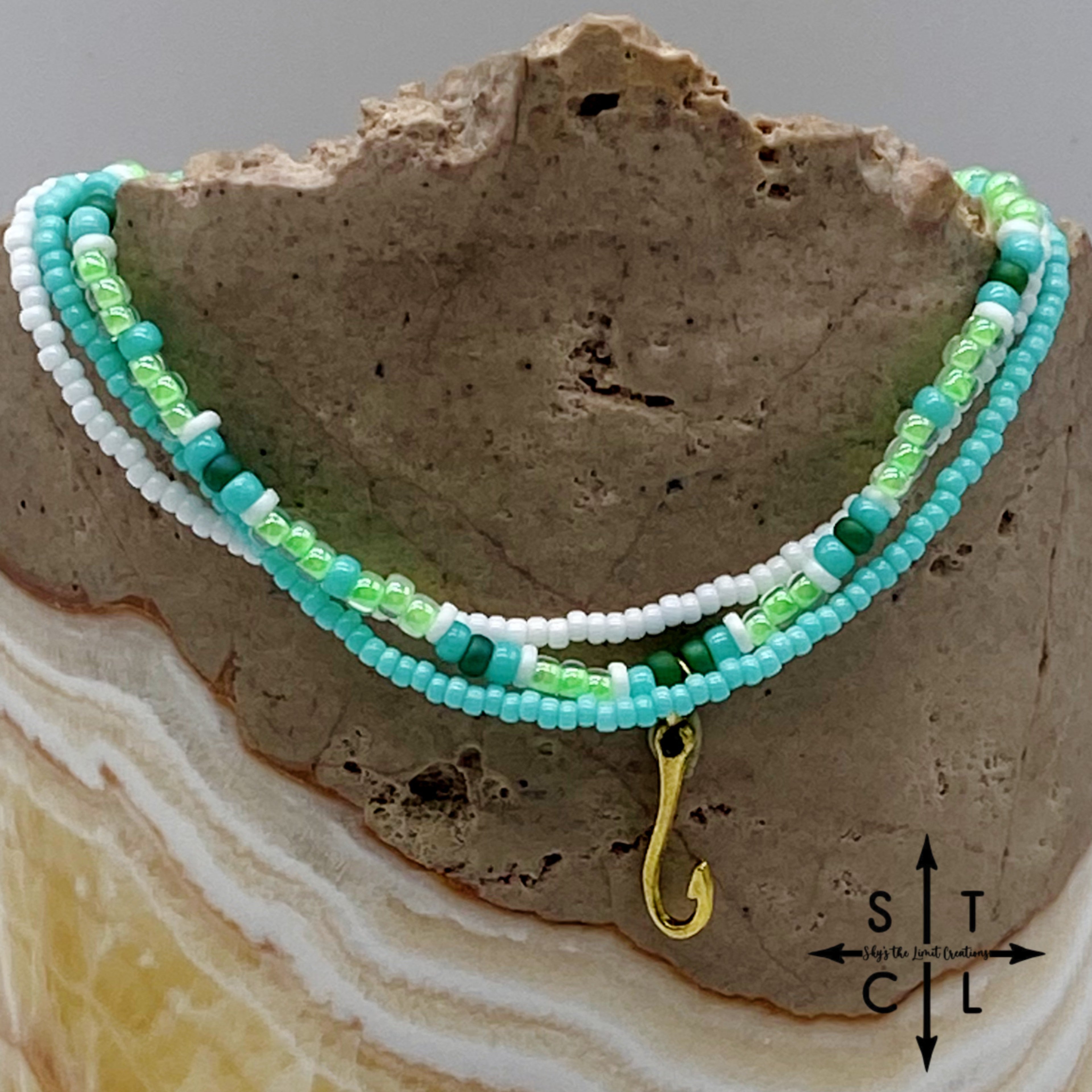 Light Turquoise Neon Green White Gold Stretchy Anklet