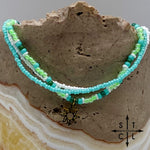 Load image into Gallery viewer, Light Turquoise Neon Green White Gold Stretchy Anklet
