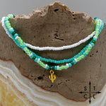 Load image into Gallery viewer, Light Turquoise Neon Green White Gold Stretchy Anklet
