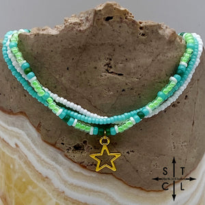 Light Turquoise Neon Green White Gold Stretchy Anklet