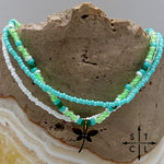 Load image into Gallery viewer, Light Turquoise Neon Green White Gold Stretchy Anklet
