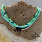 Load image into Gallery viewer, Light Turquoise Neon Green White Gold Stretchy Anklet
