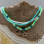 Load image into Gallery viewer, Light Turquoise Neon Green White Gold Stretchy Anklet
