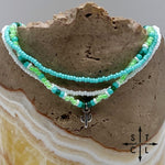 Load image into Gallery viewer, Light Turquoise Neon Green White Gold Stretchy Anklet
