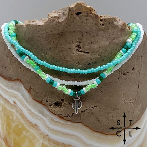 Light Turquoise Neon Green White Gold Stretchy Anklet