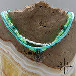 Load image into Gallery viewer, Light Turquoise Neon Green White Gold Stretchy Anklet
