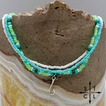 Load image into Gallery viewer, Light Turquoise Neon Green White Gold Stretchy Anklet
