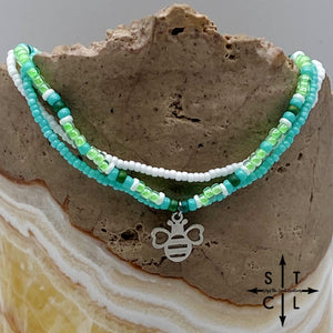 Light Turquoise Neon Green White Gold Stretchy Anklet