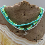 Load image into Gallery viewer, Light Turquoise Neon Green White Gold Stretchy Anklet
