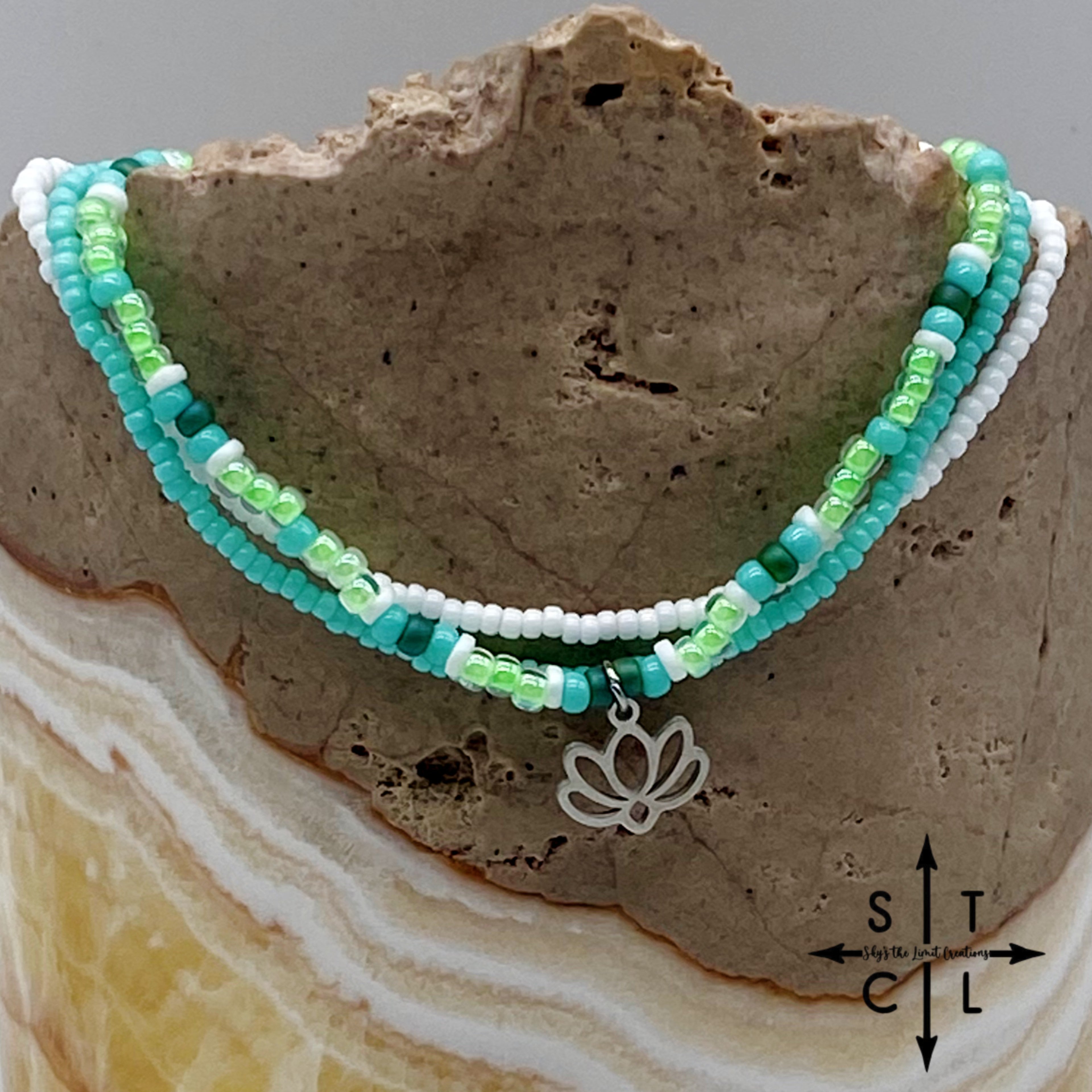 Light Turquoise Neon Green White Gold Stretchy Anklet