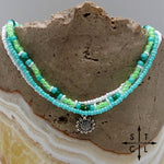 Load image into Gallery viewer, Light Turquoise Neon Green White Gold Stretchy Anklet
