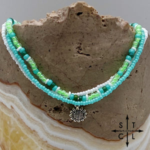 Light Turquoise Neon Green White Gold Stretchy Anklet