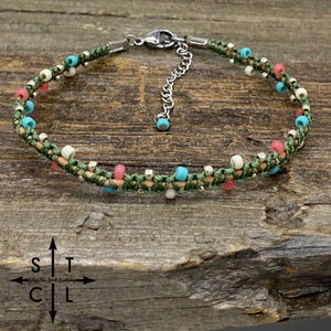 Ivy Anklet Pink Turquoise Green Bone SIlver