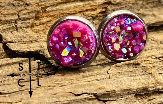 Pink Druzy 8mm Earrings